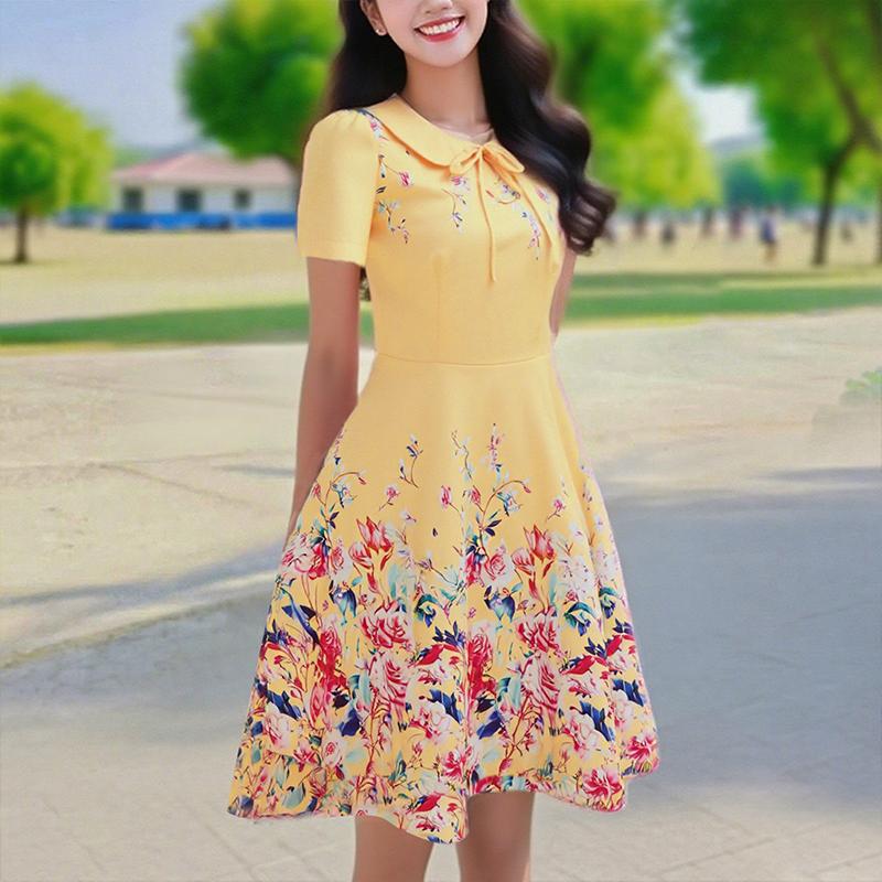 ZANZEA Женское летнее повседневное платье с принтом и коротким рукавом и кукольным воротником