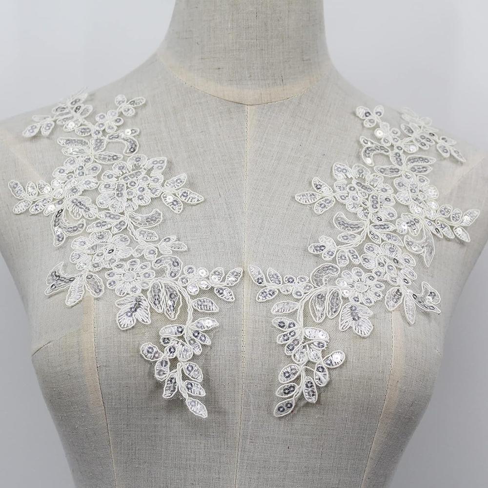 1 пара белых черных аппликаций с цветочными блестками кружевная ткань патч для одежды свадебные аксессуары ткань DIY Reapir Craft