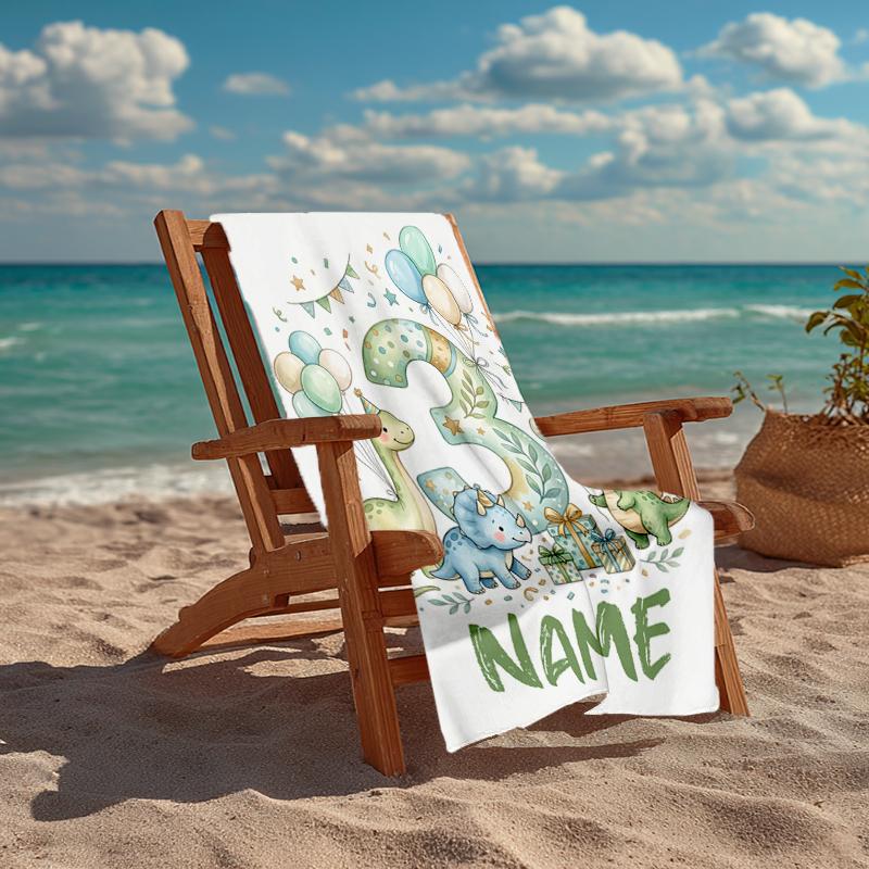 Custom Name Ultra-Soft Beach Towel with Dinosaur Theme,Ideal for Pool - Camping, Diving - Perfect Travel Essential, Vibrant Beach Towel.