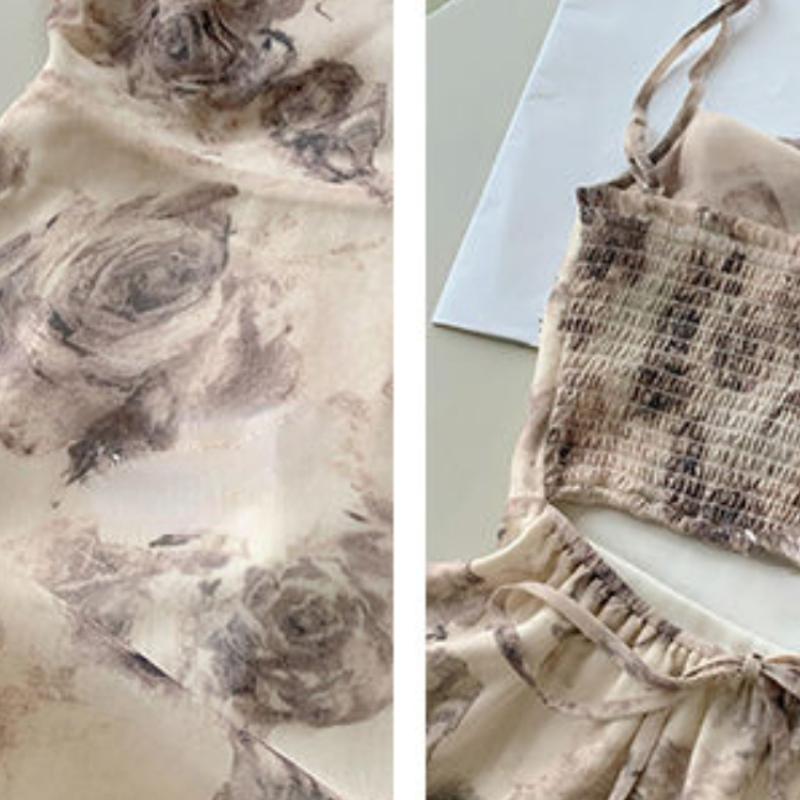 Мини-платья женские винтажные с цветочным принтом с вырезами Лето во французском стиле Эстетичная вечеринка Шикарная уличная одежда Нежная повседневная одежда без рукавов