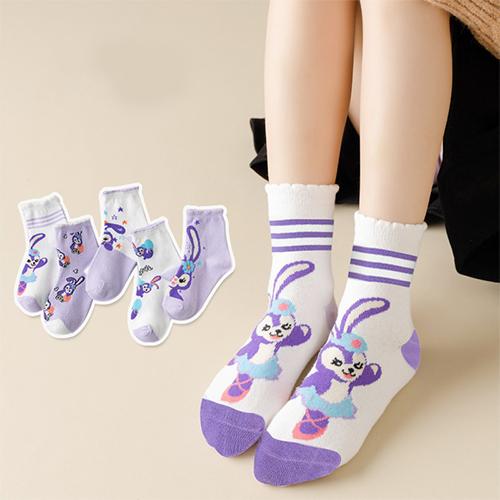5 Pair Children's Socks Spring Autumn Boys Girls Cartoons Cute Middle Tube Socks