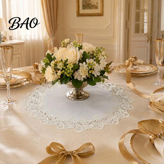 Flat Edge Placemat White Lace Placemat, Foldable Soft Anti-Wrinkle Table Mat, Heat Non-yellowing Resistant Non-Yellowing Durable Dining Protector for