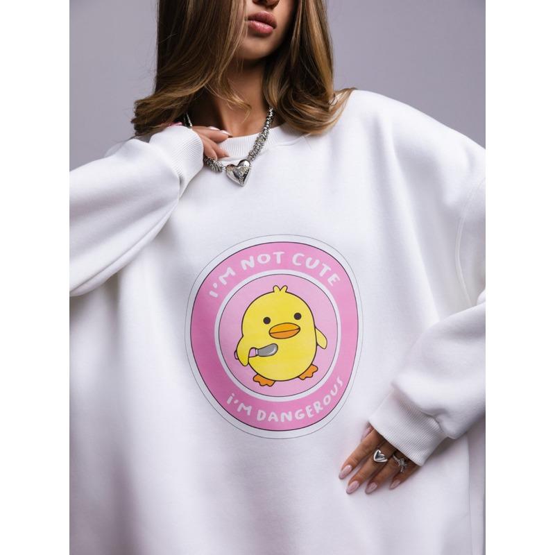 Женская осенне-зимняя свободная желтая толстовка с круглым вырезом и принтом утки Tide