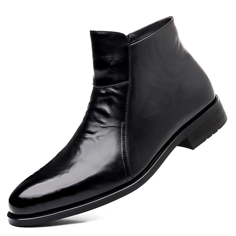 Top Grain Cowhide Autumn/Winter Men's Chelsea Boots - Genuine Leather, High-Top, Fleece-Lined, British Style Martin Boots