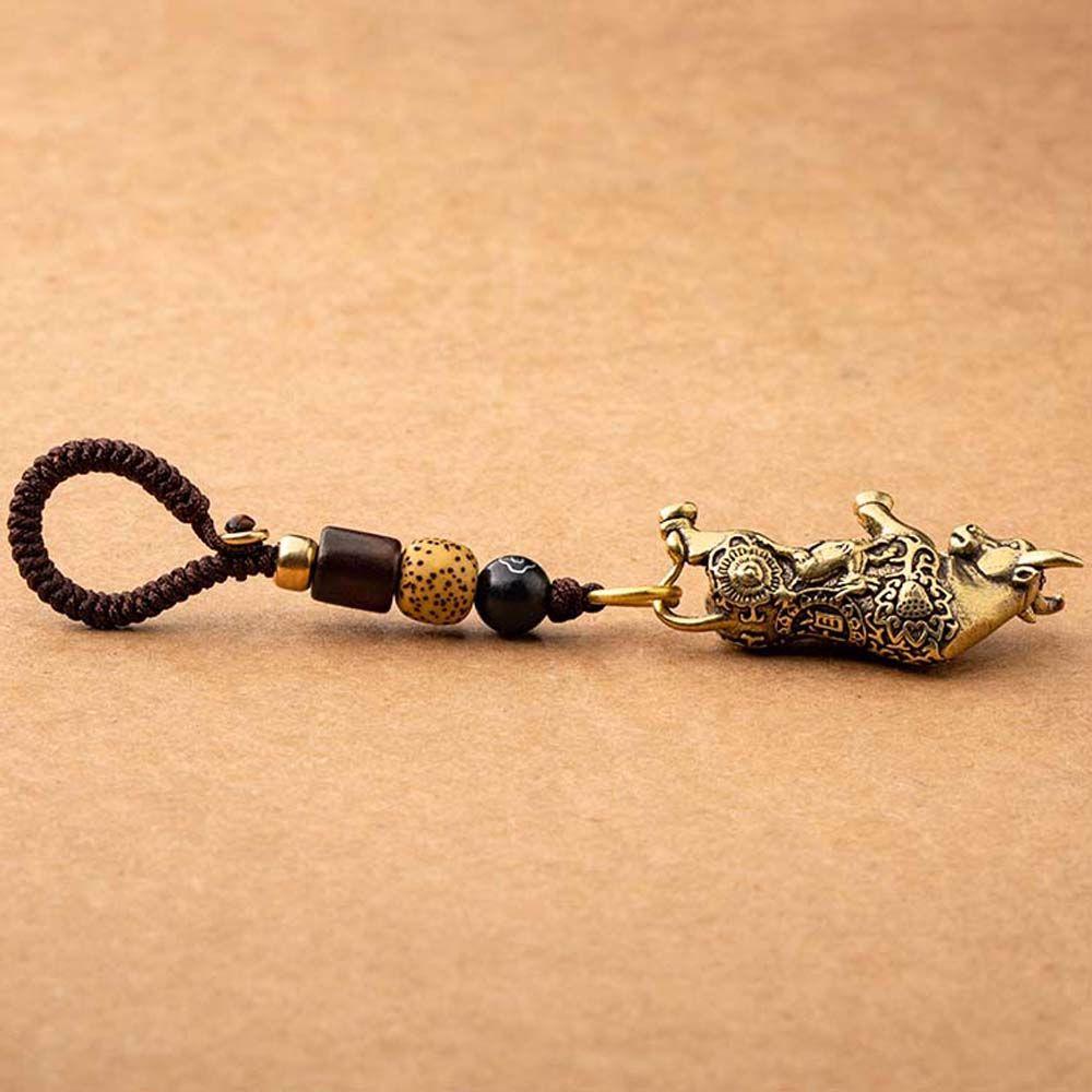 Accessories Lucky Rope Lanyard Pendants Bull Brass Key Rings Bag Keychain Car Key Chain Keyfob