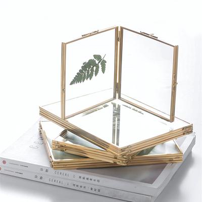 Cutelife Nordic Golden Double Glass Iron Photo Frame Square Table Home Decoration Wall Picture DIY Art Flower