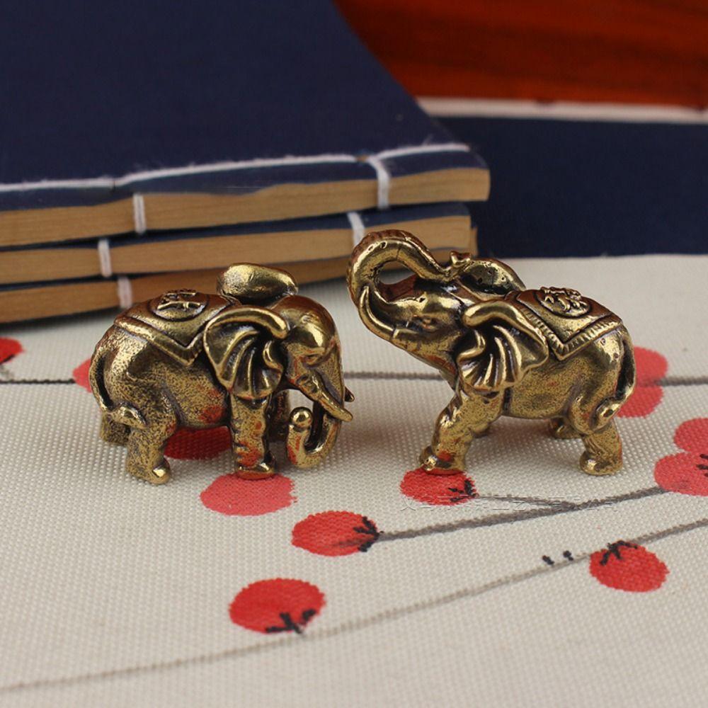 Handicrafts Lucky Elephant Statue Solid Copper Animal Sculpture Brass Elephant Miniatures  Tea Pet