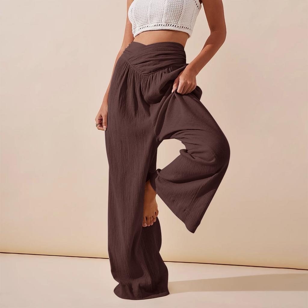 Женские широкие брюки с высокой эластичной талией, деловые рабочие брюки, длинные повседневные брюки