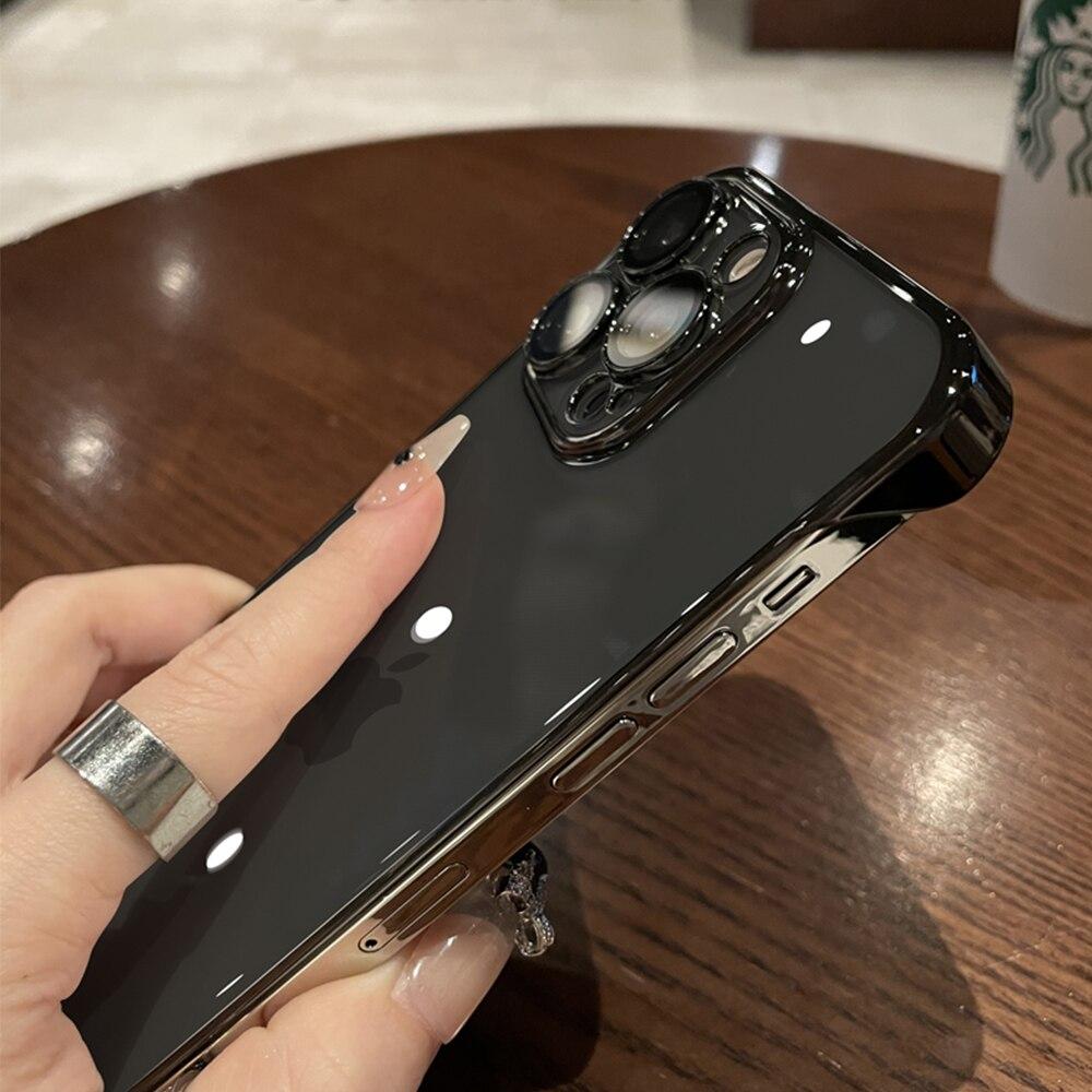 Безрамный гальванический противоударный чехол для телефона для iPhone 12 13 14 15 Pro Max 14 15 Plus 13 Pro, защита объектива, прозрачный корпус, твердый чехол без границ
