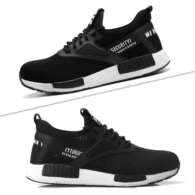 Labor Protection Shoes For Men And Women Four Seasons Lightweight Flying Fabric Anti-Smash Anti-Puncture Work Shoes Safety Shoes