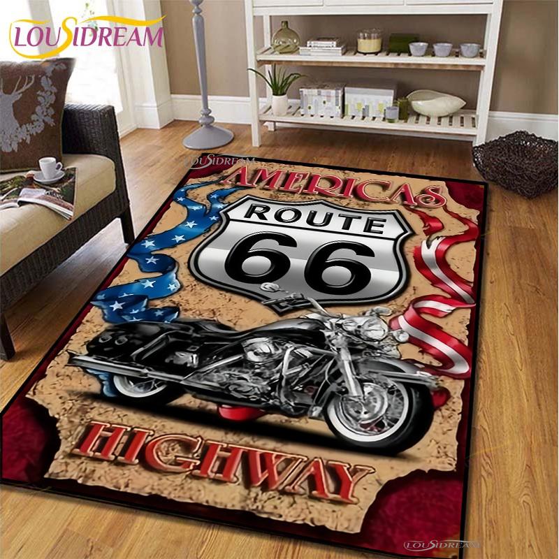Мотоциклетный ковер Route66 для гостиной, спальни, коврики для кухни, детской, нескользящие напольные коврики, ковер для фотосессии на день рождения