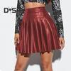 Женская плиссированная юбка из искусственной кожи с высокой талией, свободный подол, однотонная клубная одежда, юбка для вечеринок и танцев, мини-юбка длиной выше колена