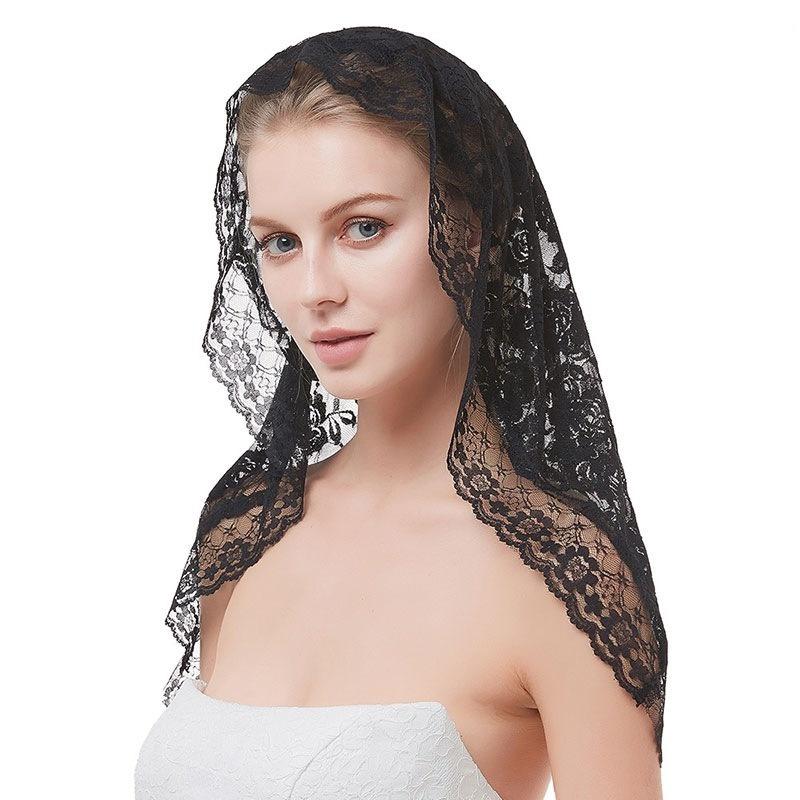 Church Shawl Triangle Scarf Lace Veil Tassel Floral Embroidered Scarf Pendant Scarves Spanish Mantillas for Church Prayer Shawl EMA