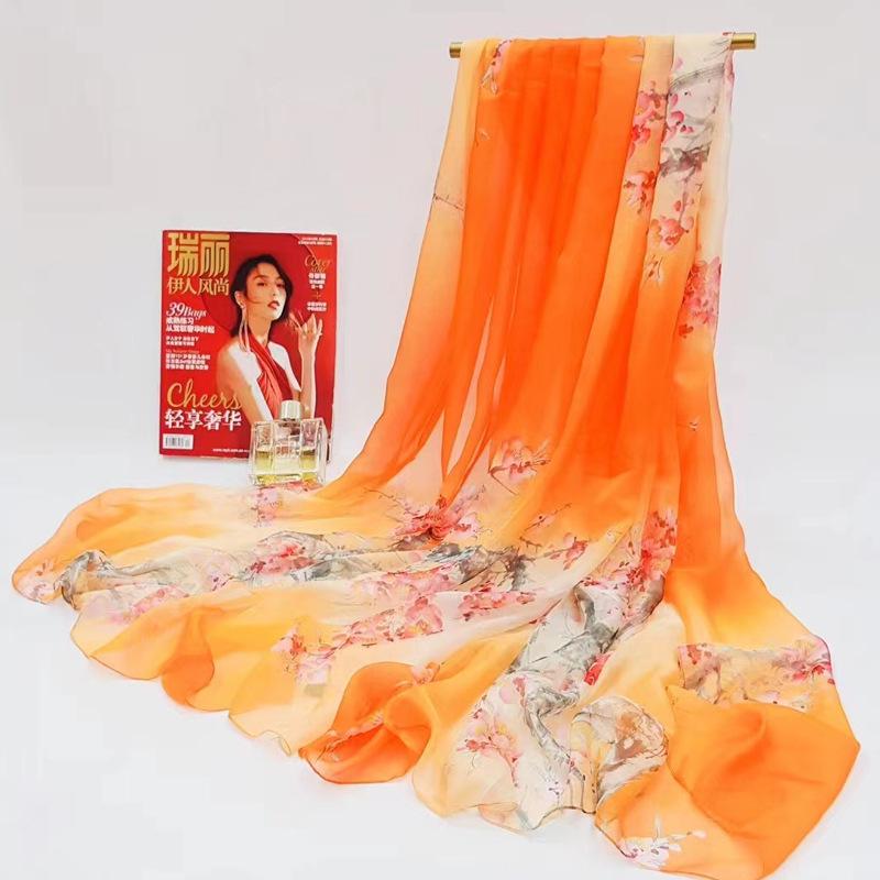 Шелковый шарф для лета Универсальный марлевый шарф для женщин Тонкий летний Очень большой Защита от солнца Тонкое пляжное полотенце Шарф-шаль с градиентом цвета