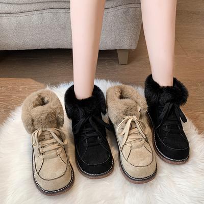 Женские зимние ботинки, теплая плюшевая меховая подкладка, ботильоны до щиколотки, зимняя женская шнуровка, плоская подошва, повседневная обувь, женские кроссовки