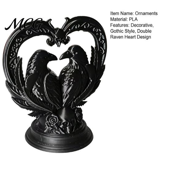 Desktop Gothic Decor 3D Printed Double Raven Ornaments, Dark Style Skull And Love Figurine, Ornament Decorations for Home Desk Bookshelf Halloween