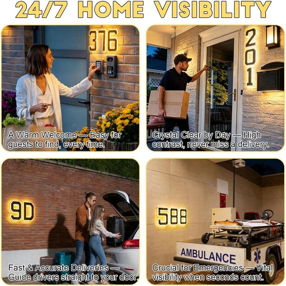 6.7 Inch Size Solar House Numbers IP44 Waterproof Solar Address Signs Home Exterior