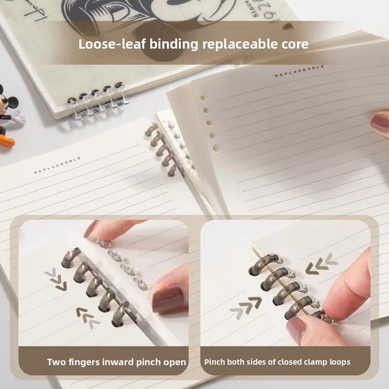 MINISO Мультяшная тетрадь на кольцах со съемной обложкой формата А5, большая вместимость, тетрадь на спирали с зажимом для листов