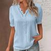 Summer Women's V-neck Lace Print Irregular Ruffle Light Casual Street Style Solid Color T-shirt Tops
