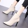 Fashion 2024 Spring and Autumn New Fashion Pointed Leather Outerwear Versatile and Comfortable Back Zipper Naked Boots for Women's