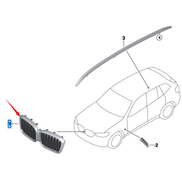 51135A1AC55 Глянцевая черная передняя решетка для BMW X3 G01/G08 LCI (Без отверстий)