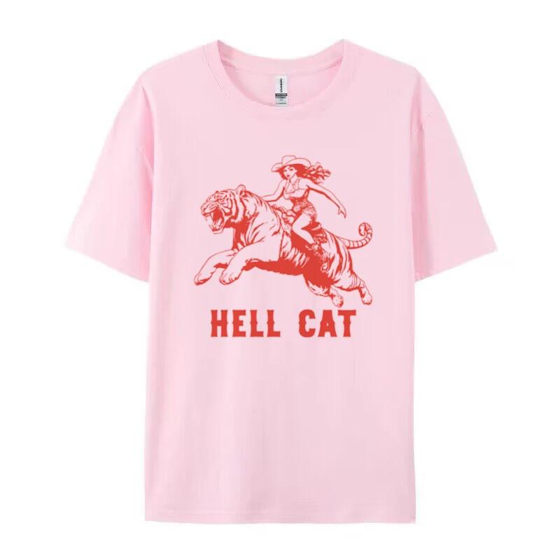 Женские футболки с графическим принтом Hell Cat Tiger Print Хиппи Смешные футболки Винтажные Западные Ковбойские Футболки FeУнисекс Эстетичные Ретро Бохо Топы