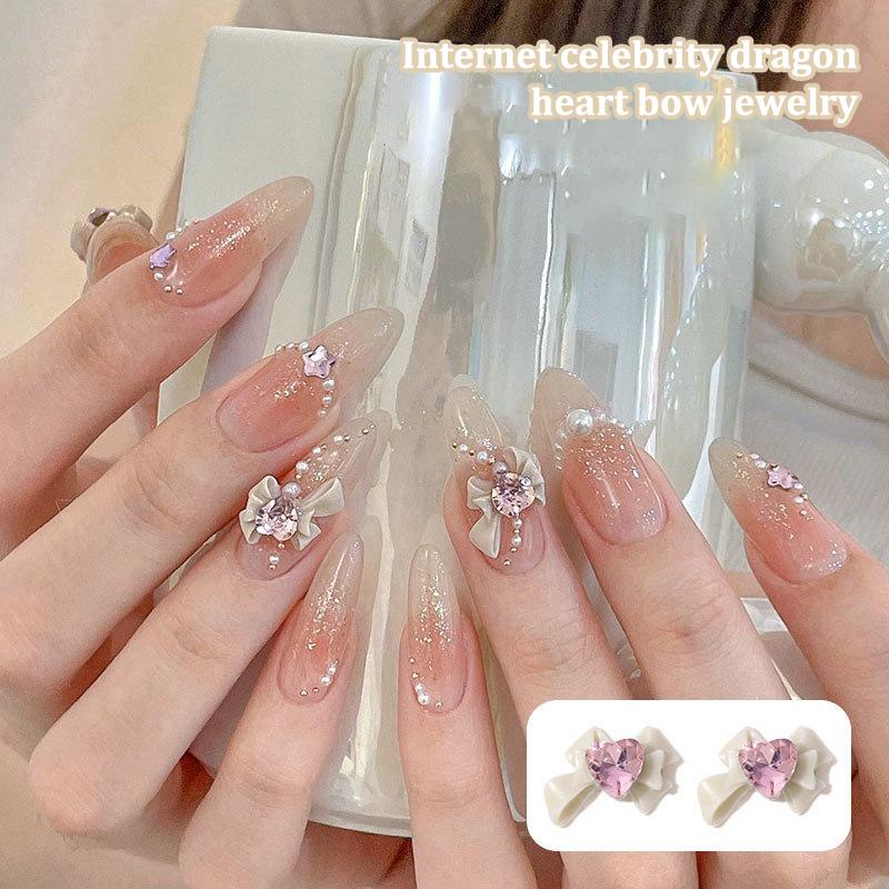 5 шт. DIY украшения для ногтей 3D лента бант блестящие кристаллы любящее сердце сверла для ногтей для маникюра дизайн аксессуар
