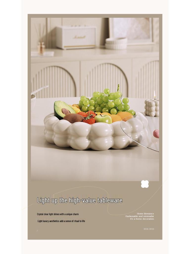 Cream Style European Coffee Table with Compartmented Dried Fruit & Snack Storage - Premium Light Luxury Feel