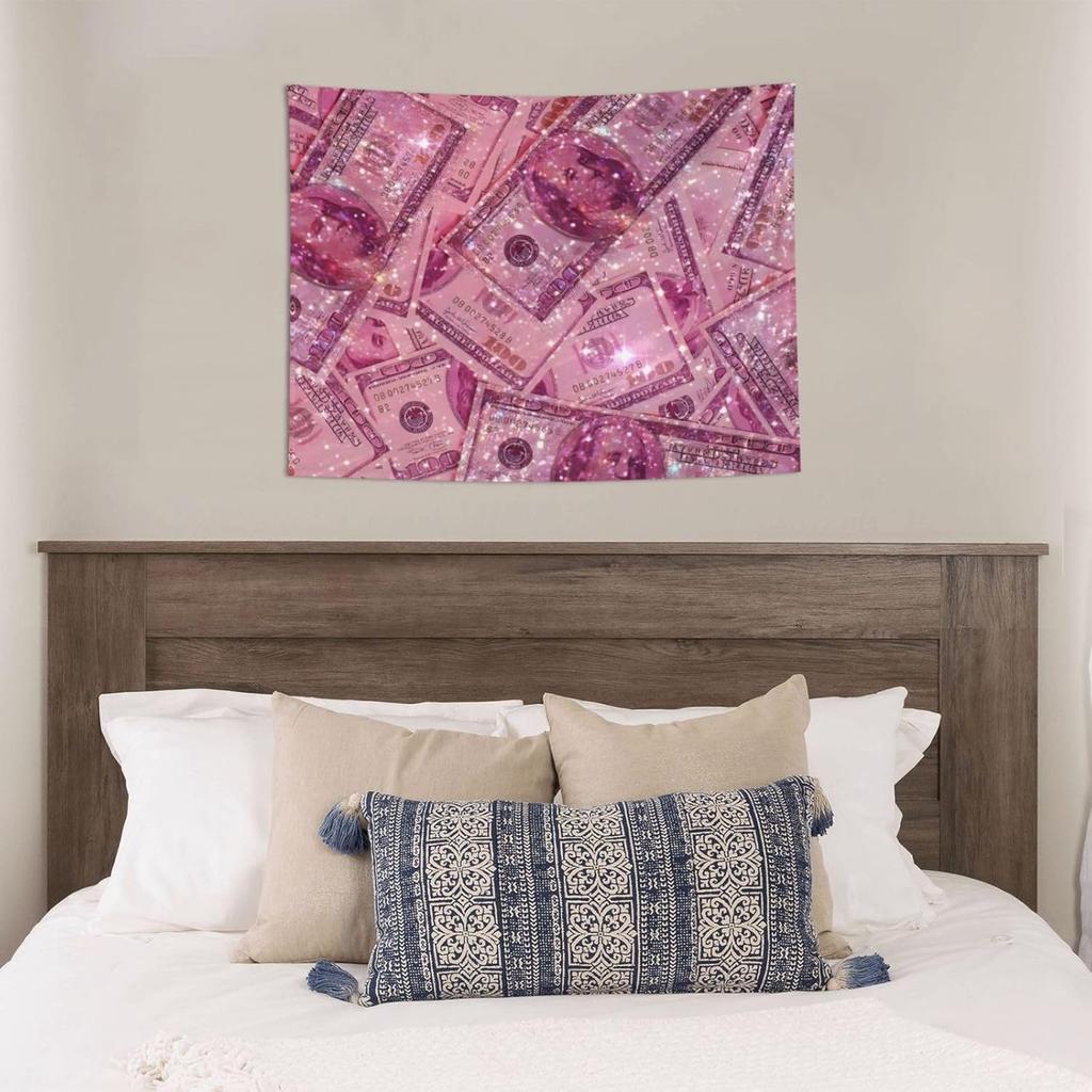 Pink Money Tapestry 29x37 In Aesthetic Wall Hanging Decorative Tapestries Cute Preppy Banner For Teen Girl Bedroom College Dorm Home Living Room
