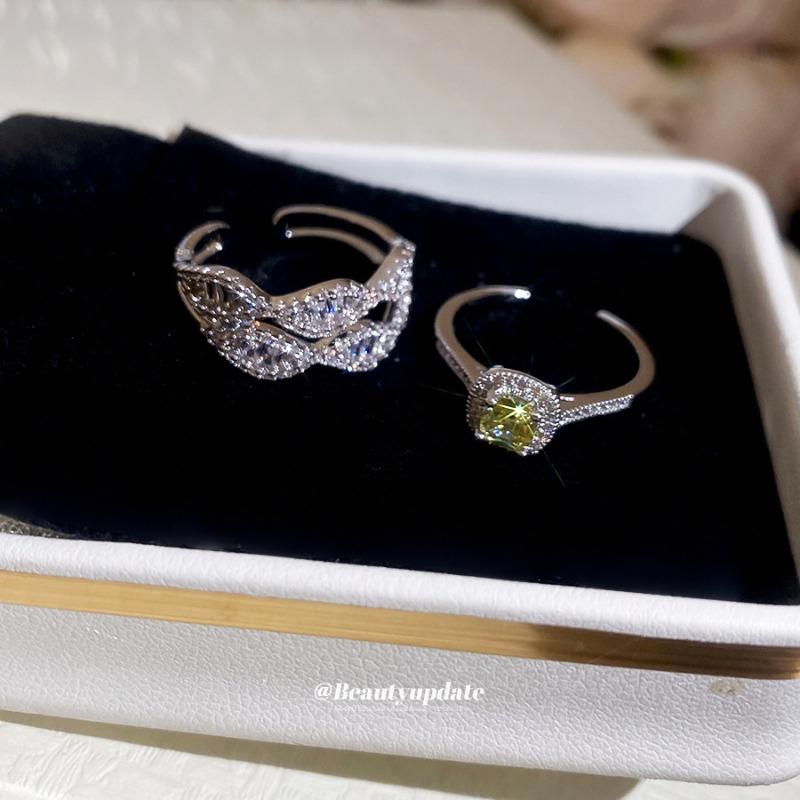 Cold wind zircon square open ring niche high-end index finger ring light luxury temperament jewelry women