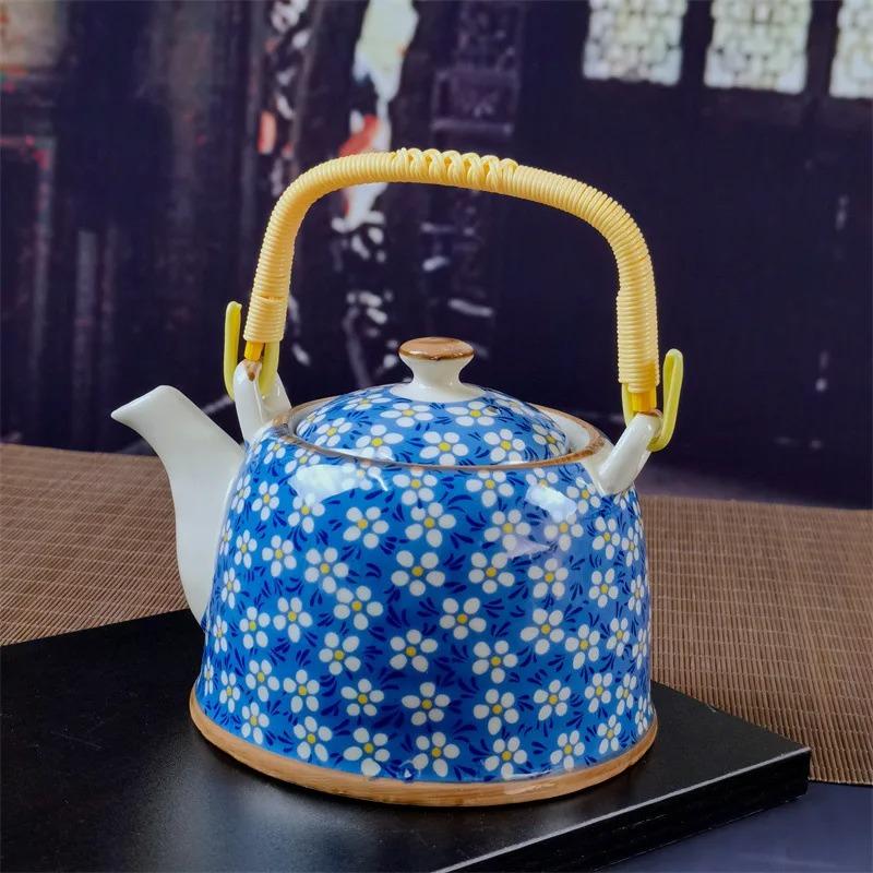 Бытовой фарфоровый чайник, керамический большой вместительный горшок для прохладной воды, большой синий и белый фарфоровый горшок с петлевой ручкой в ​​стиле ретро