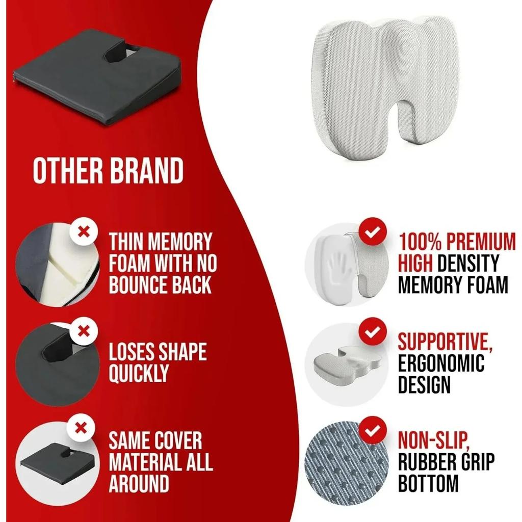 Car Seat Cushion Office Memory Foam Cushion Ergonomic Coccyx Cushion Office Support Sedentary Cushion Student Butt Cushion