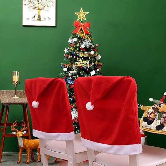 6pcs Christmas Decorations Non Woven Christmas Chair Covers Red Covers Christmas Table Decorations