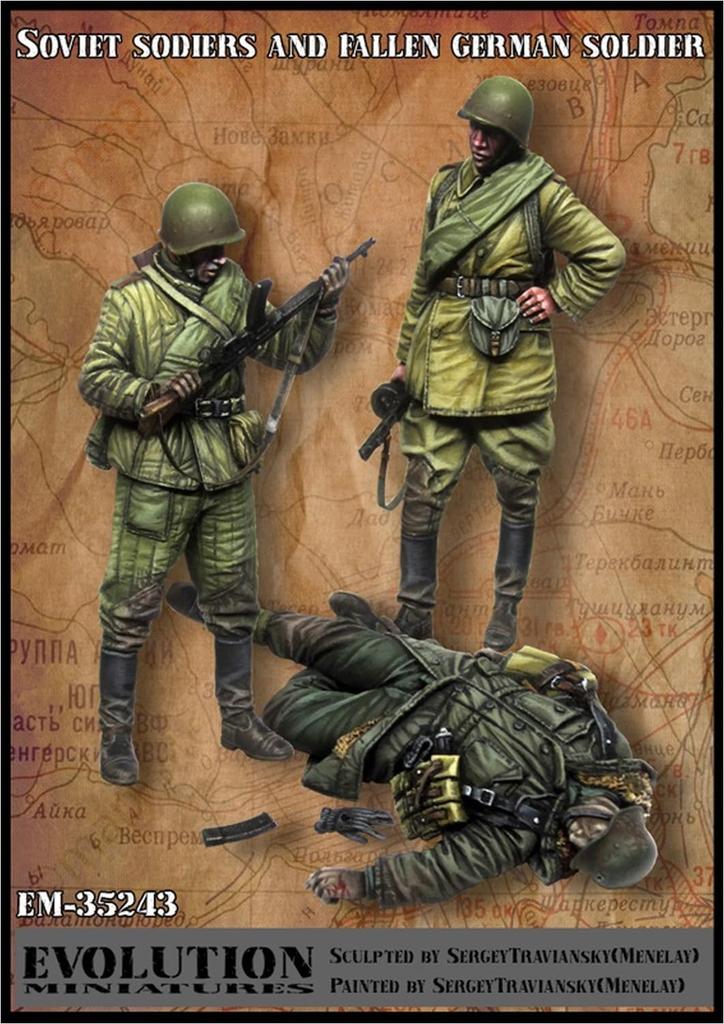 Evolution Miniatures Советская Красная Армия Осматривает StG44 и Павший Немецкий Солдат 3 Фигуры Набор из Смолы 1/35 Россия/Советский EM-35243