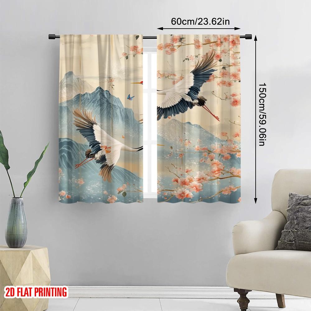 2 шт., 2D печать на плоскости Популярные шторы Журавли и цветы Универсальная ткань (без стержня) Украшения Внутри Идеально для