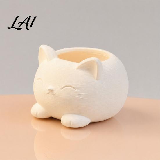 Ручная работа Подарок для кошки 3D-печатное украшение Цветок и Держатель для кистей для макияжа Молочно-белый Дизайн Формованный Настольный органайзер Устойчивое основание Декоративный цветочный горшок,