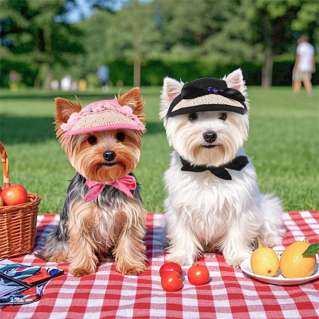 Кепка для собаки с ремешком-бантом, регулируемая солнцезащитная шляпа для маленьких пород, для активного отдыха на открытом воздухе, с отверстиями для ушей, товар для питомцев