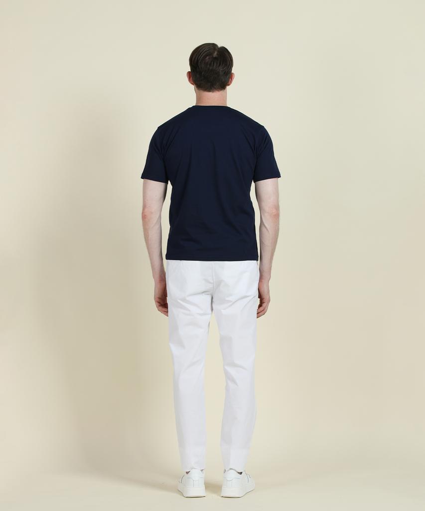 PANICALE Navy Cotton Patchwork Logo T-Shirt
