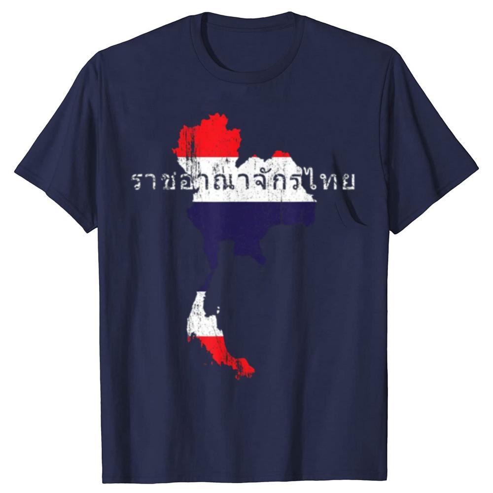 100% Хлопок Винтажная Тайская Карта и Флаг Сувенир Потертая Футболка Таиланд Лето Футболки с Принтом Мода для Мужчин и Женщин Для Подарка