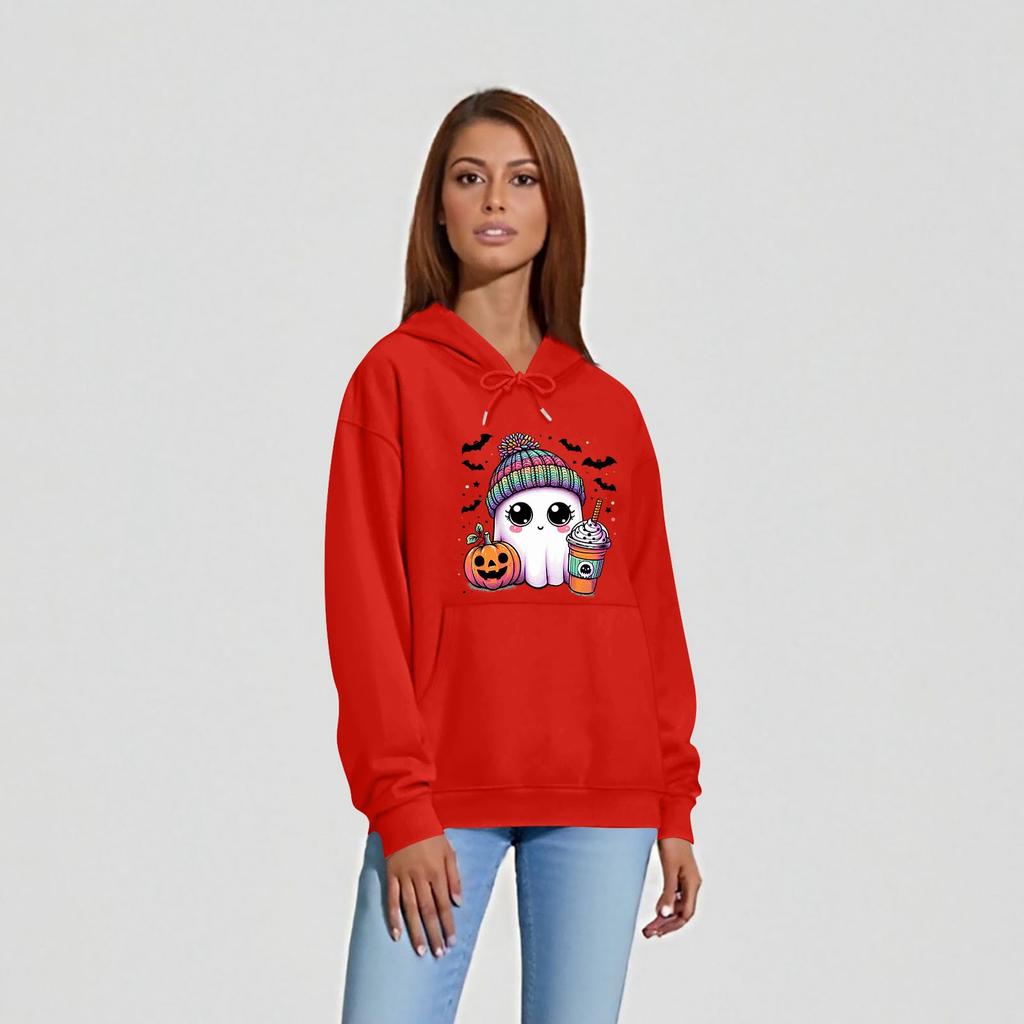 Женская однотонная толстовка с капюшоном с длинным рукавом и принтом на Хэллоуин