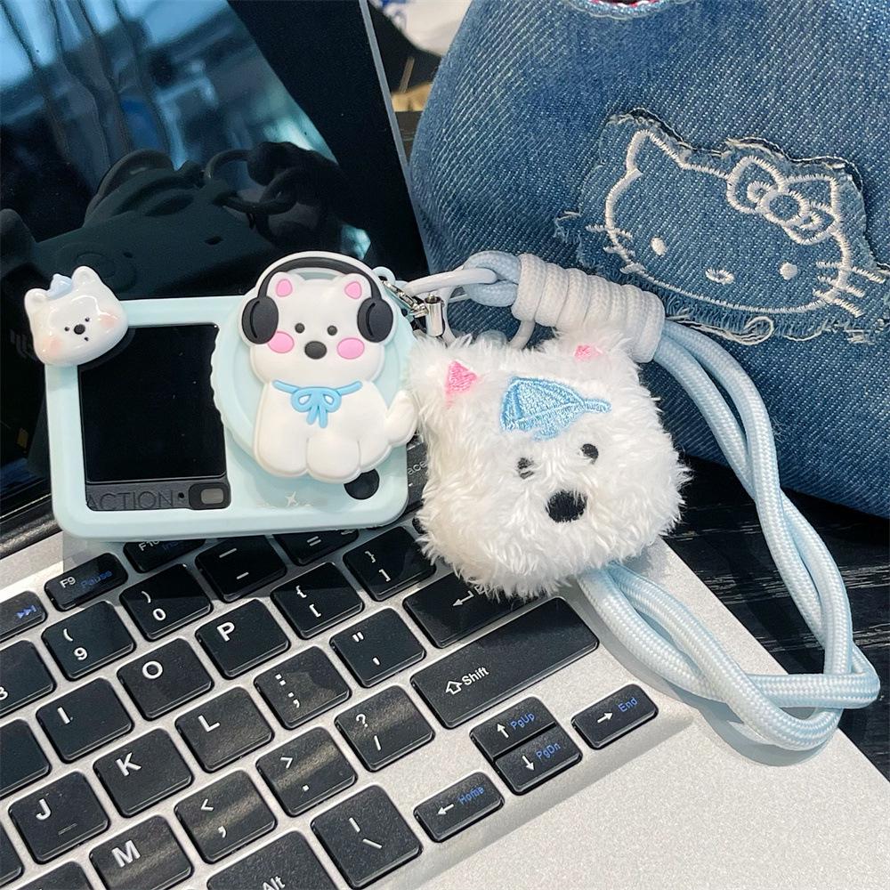 Cute Headset Dog Protective Case for DJI Action 3/4 with Short Lanyard