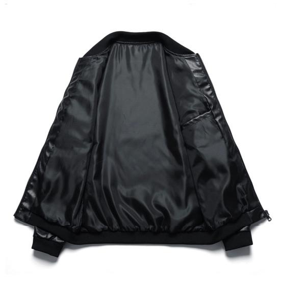 Мужская осенне-зимняя куртка Vinatge из гладкой искусственной кожи ветрозащитная плюс размер с воротником-стойкой сплошной цвет с длинным рукавом на молнии бомбер Motorcyle