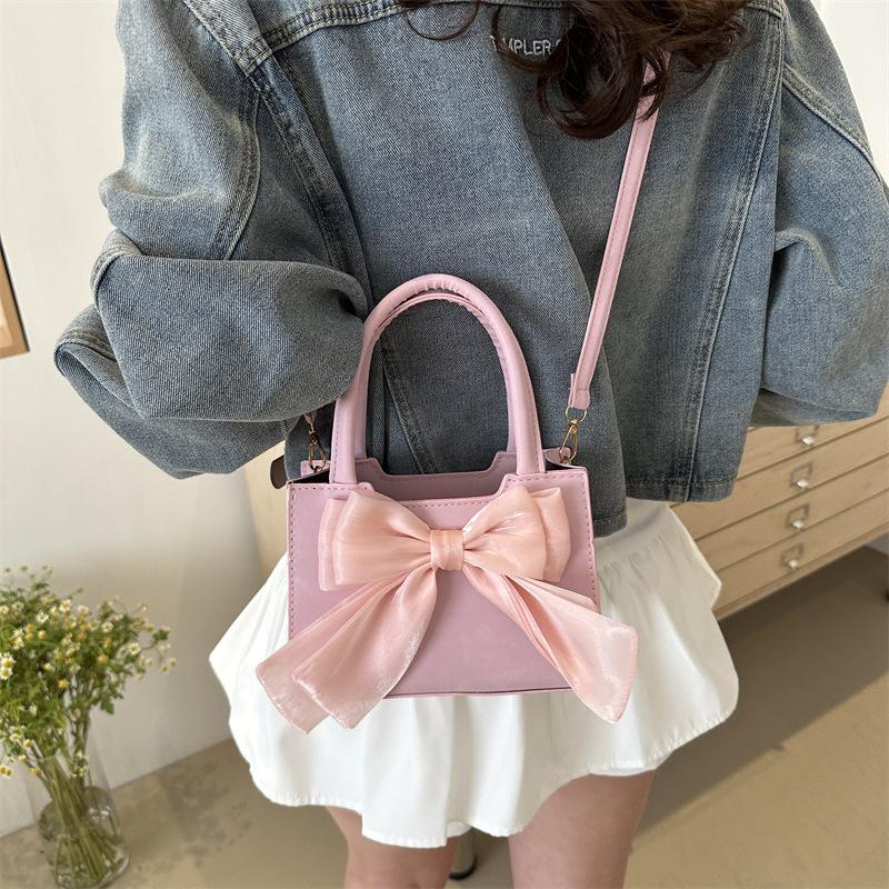 Spring New Style Fresh and Sweet Beauty Single Shoulder Crossbody Bag Fairy Style Bow Handheld Trendy Square Bag