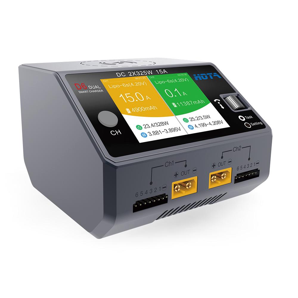 HOTA D6 Двухканальное интеллектуальное зарядное устройство 2*DC325W 15A для Lipo NiMH аккумулятора Беспроводная зарядка телефона