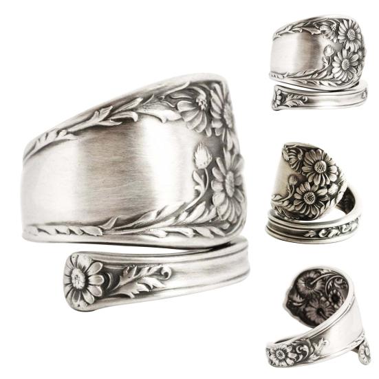 Yousheng Ложка подсолнуха Регулируемое кольцо Boho Винтажное кольцо на палец Выдвижная лента для женщин и мужчин ювелирные изделия