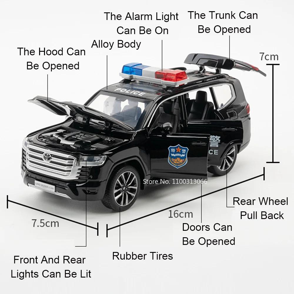 1:32 LAND CRUISER LC300 Police Cars Toys Alloy Diecast Model 6 Doors Opened with Light Music Vehicles Models Boys Birthday Gifts