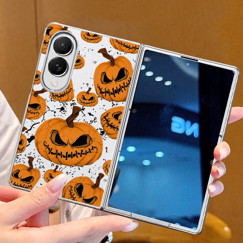 Чехол-фонарик из тыквы на Хэллоуин Для Samsung Z Fold 8 Ultra 7 6 5 4 Роскошное покрытие Гальваническое кожаная накладка Чехол для телефона Для Galaxy Z Fold8 Fold7 Fold6 Fold5