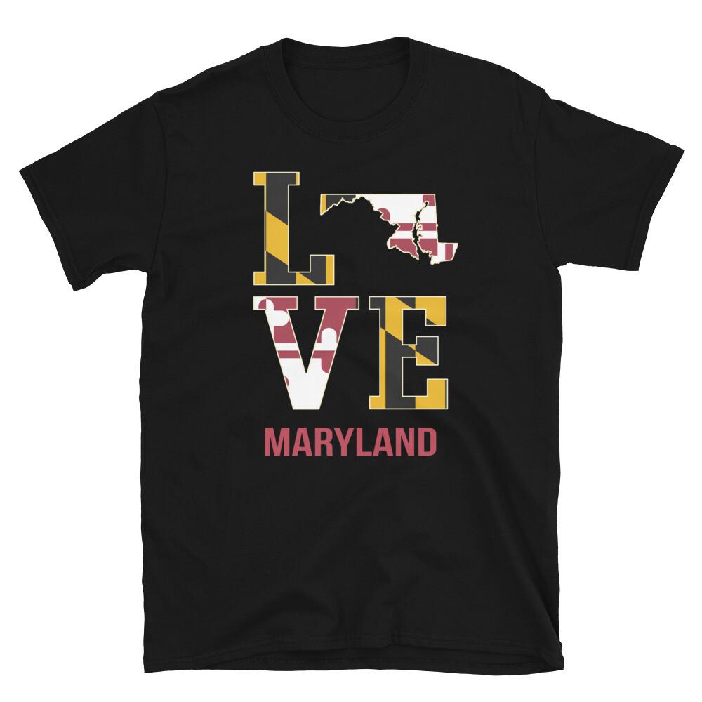 Love Maryland American Flag Gift Design Unisex T-Shirt