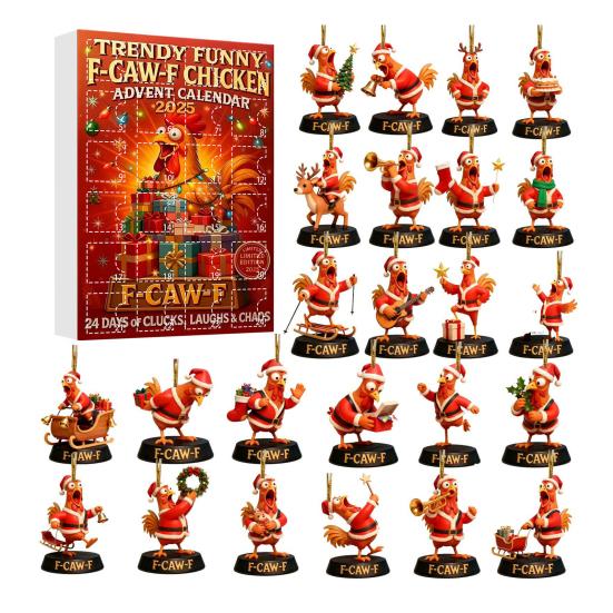 Календарь Адвента Caw-F 2025 Куриные украшения 24-дневная коробка для отсчета времени Подвесной декор для рождественской елки Многофункциональное праздничное украшение для детей