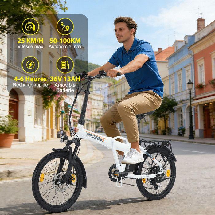 SPATIAL 20" Folding Electric Bike - 250W Motor - 36V/13Ah Battery - 25 km/h Max - 100KM Max (ASSIST Mode) - Shimano 7 Speeds - White